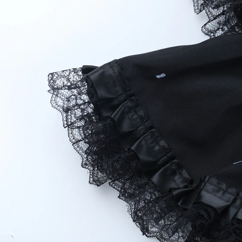 Ruched lace hem A line black mini skirt - Image 7