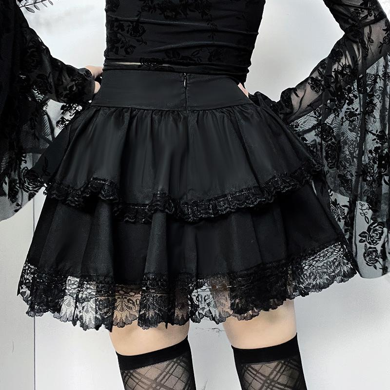 Ruched lace hem metal chain lace up zip-up mini skirt - Image 4