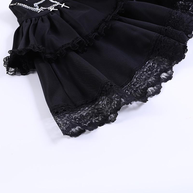 Ruched lace hem metal chain lace up zip-up mini skirt - Image 6