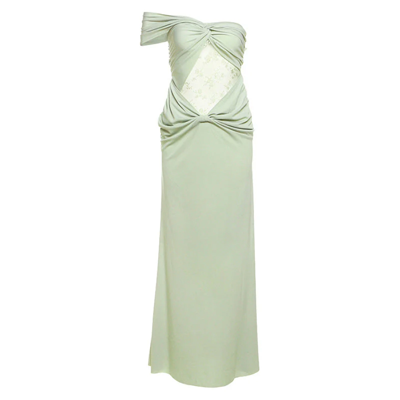 Ruched lace one shoulder irregular maxi dress - Image 2
