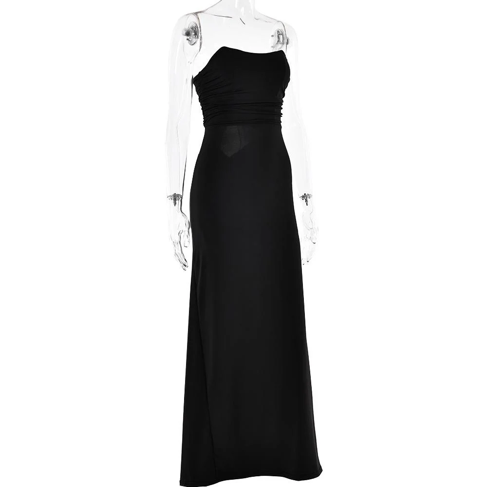 Ruched lace up backless hollow out tube maxi dress - Image 10