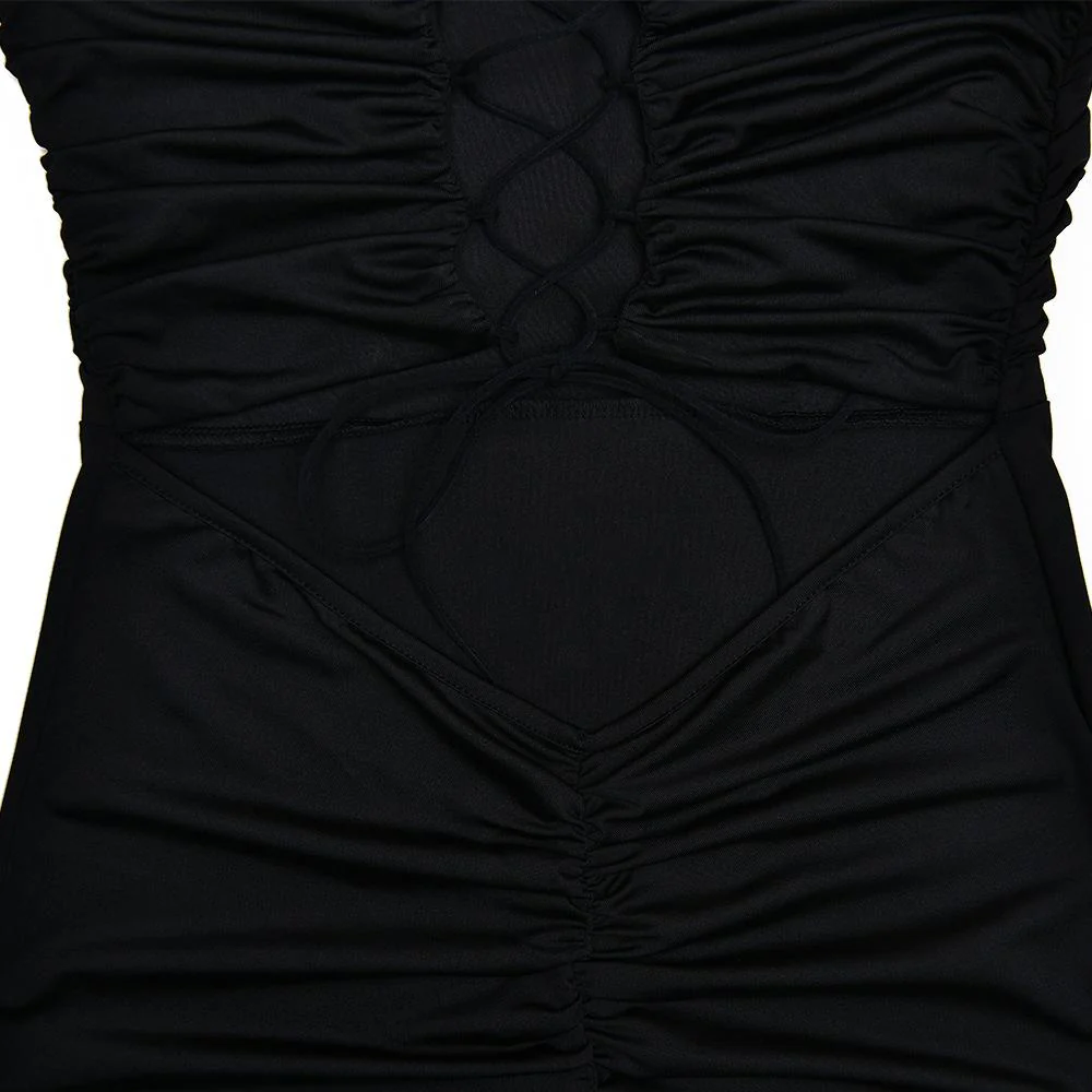Ruched lace up backless hollow out tube maxi dress - Image 12