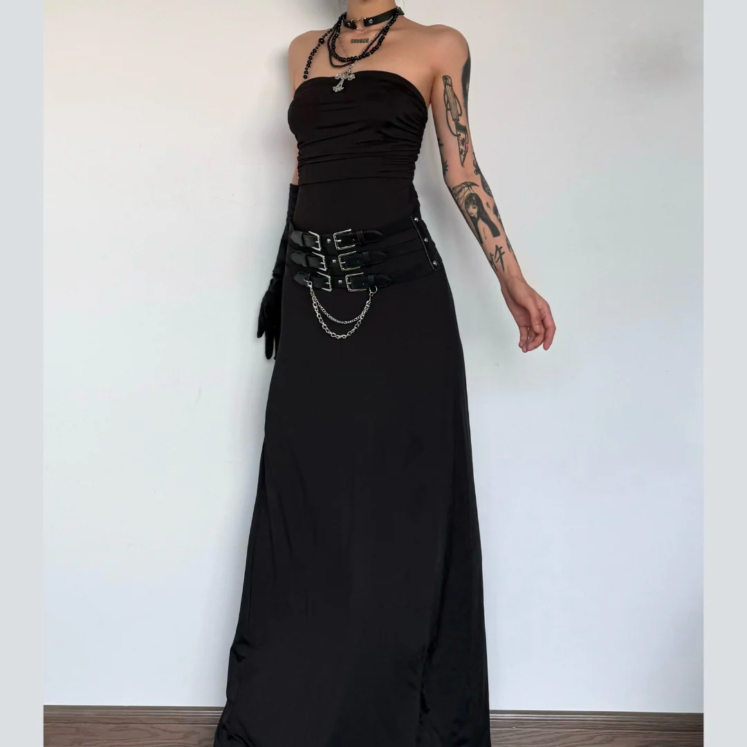 Ruched lace up backless hollow out tube maxi dress - Image 2