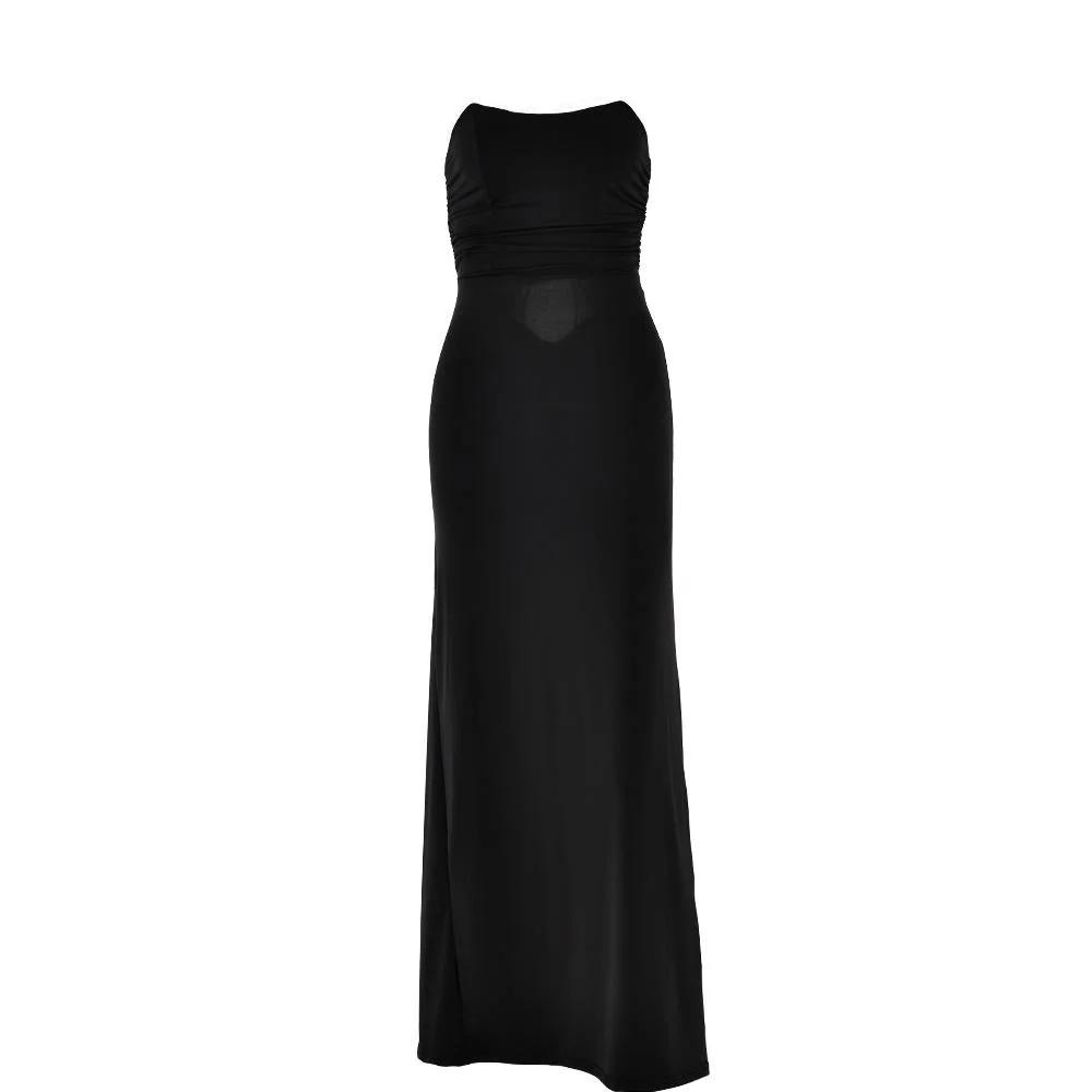 Ruched lace up backless hollow out tube maxi dress - Image 3