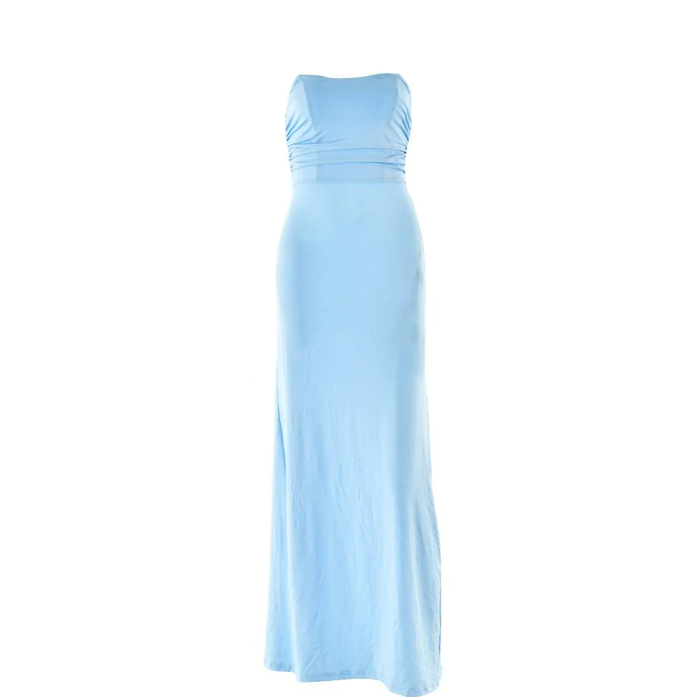 Ruched lace up backless hollow out tube maxi dress - Image 4