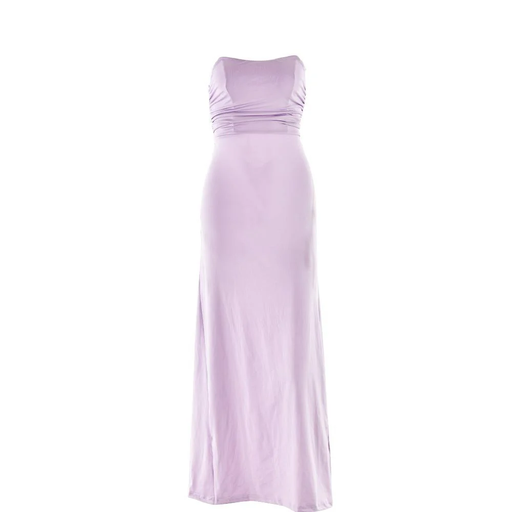Ruched lace up backless hollow out tube maxi dress - Image 5