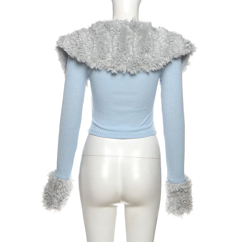 Ruched long sleeve fluffy v neck top - Image 4