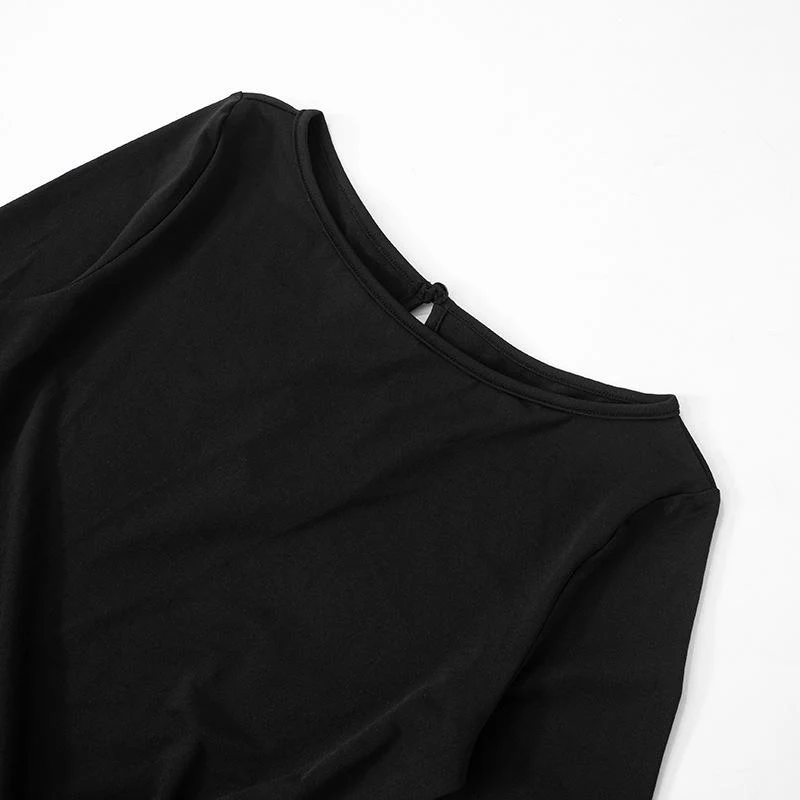 Ruched long sleeve round neck hollow out ruffle top - Image 9