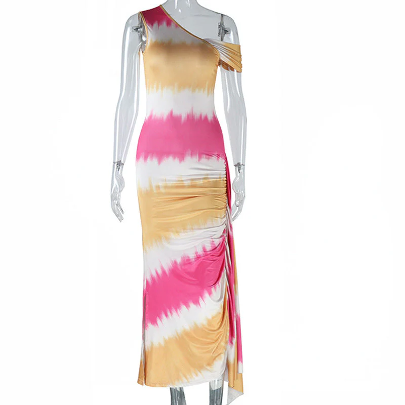 Ruched one shoulder print irregular maxi dress - Image 3