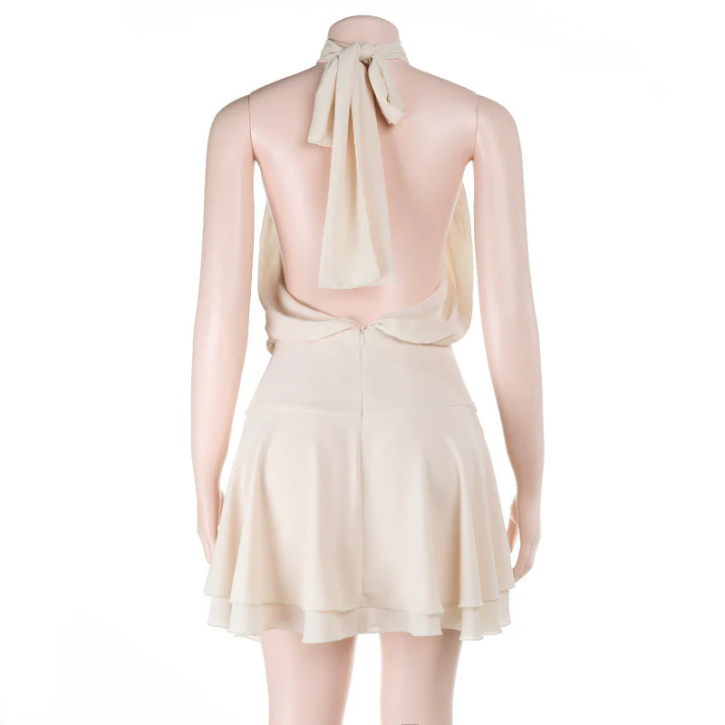 Ruched self tie halter chiffon zip-up mini dress - Image 5