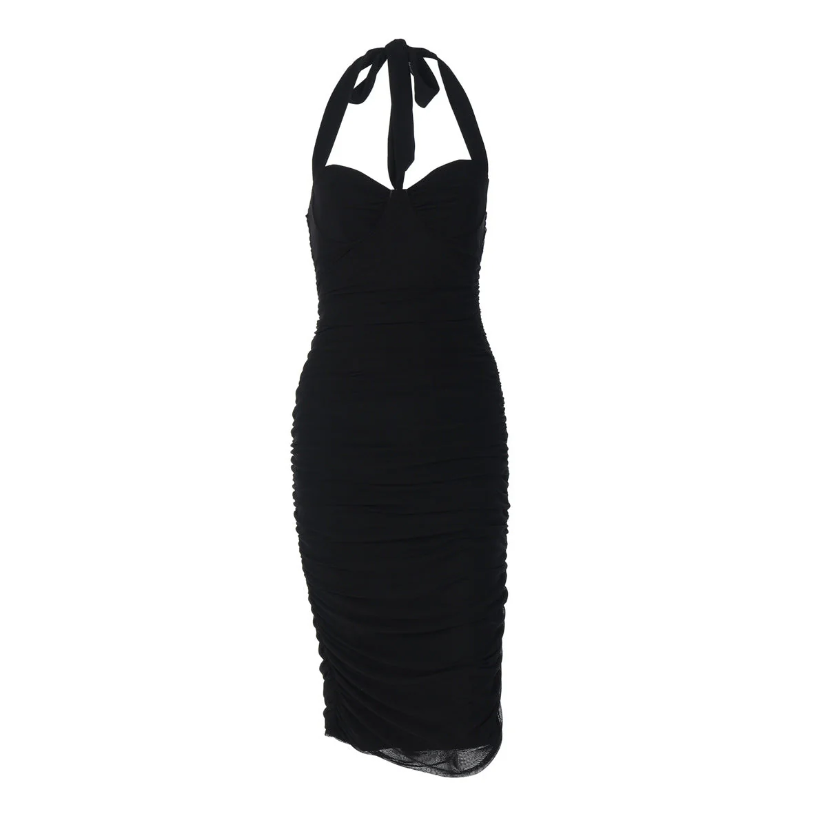 Ruched self tie ruched backless midi dress