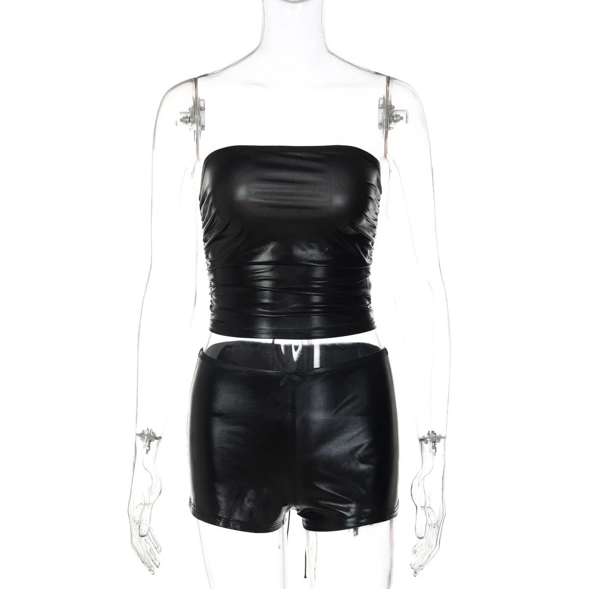 Ruched self tie solid low rise tube pant set - Image 4