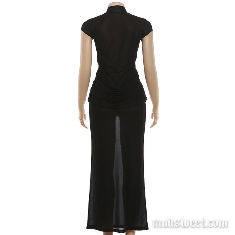 Ruched short sleeve flower applique maxi dress - Image 4