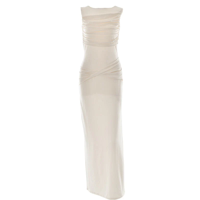 Ruched sleeveless hollow out button slit maxi dress - Image 3
