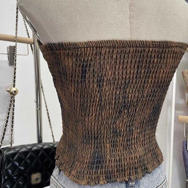 Ruched smocked tie dye contrast tube top - Image 6