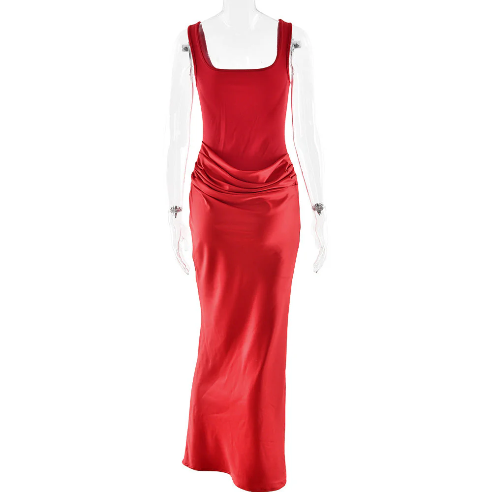 Ruched square neck backless satin cami maxi dress - Image 5