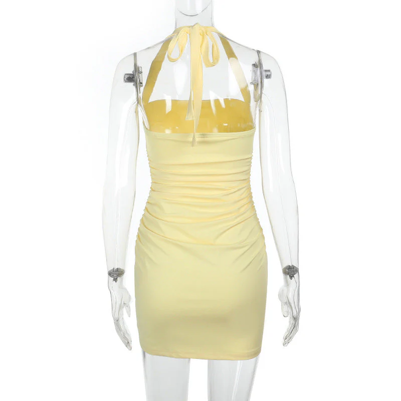 Ruched square neck halter self tie mini dress - Image 6