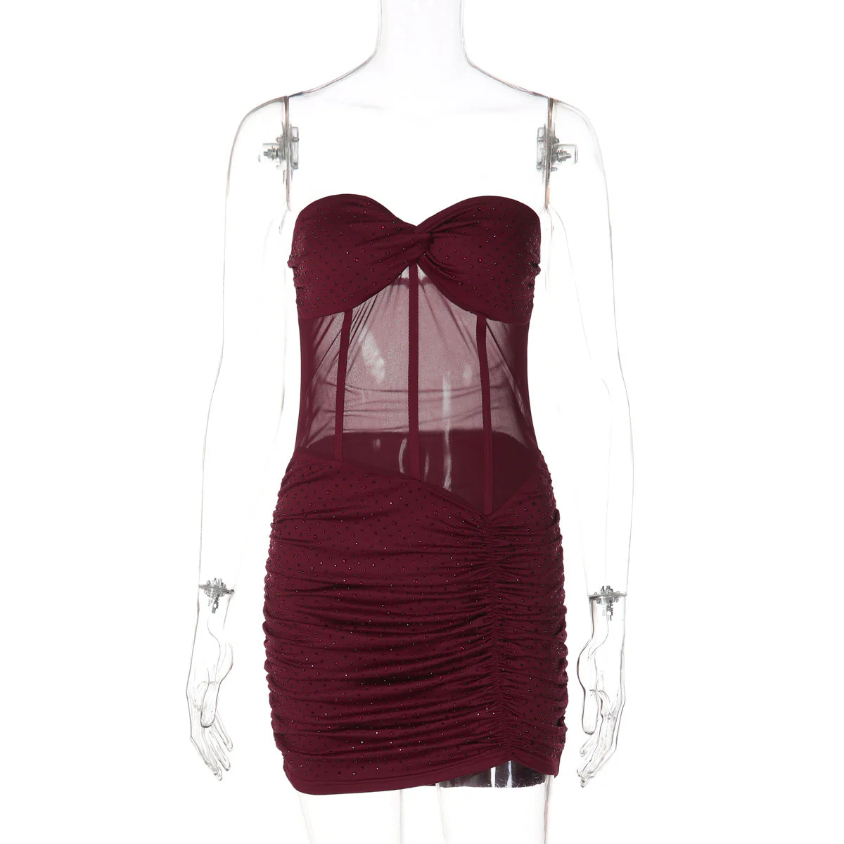 Ruched sweetheart neck beaded tube mini dress - Image 2