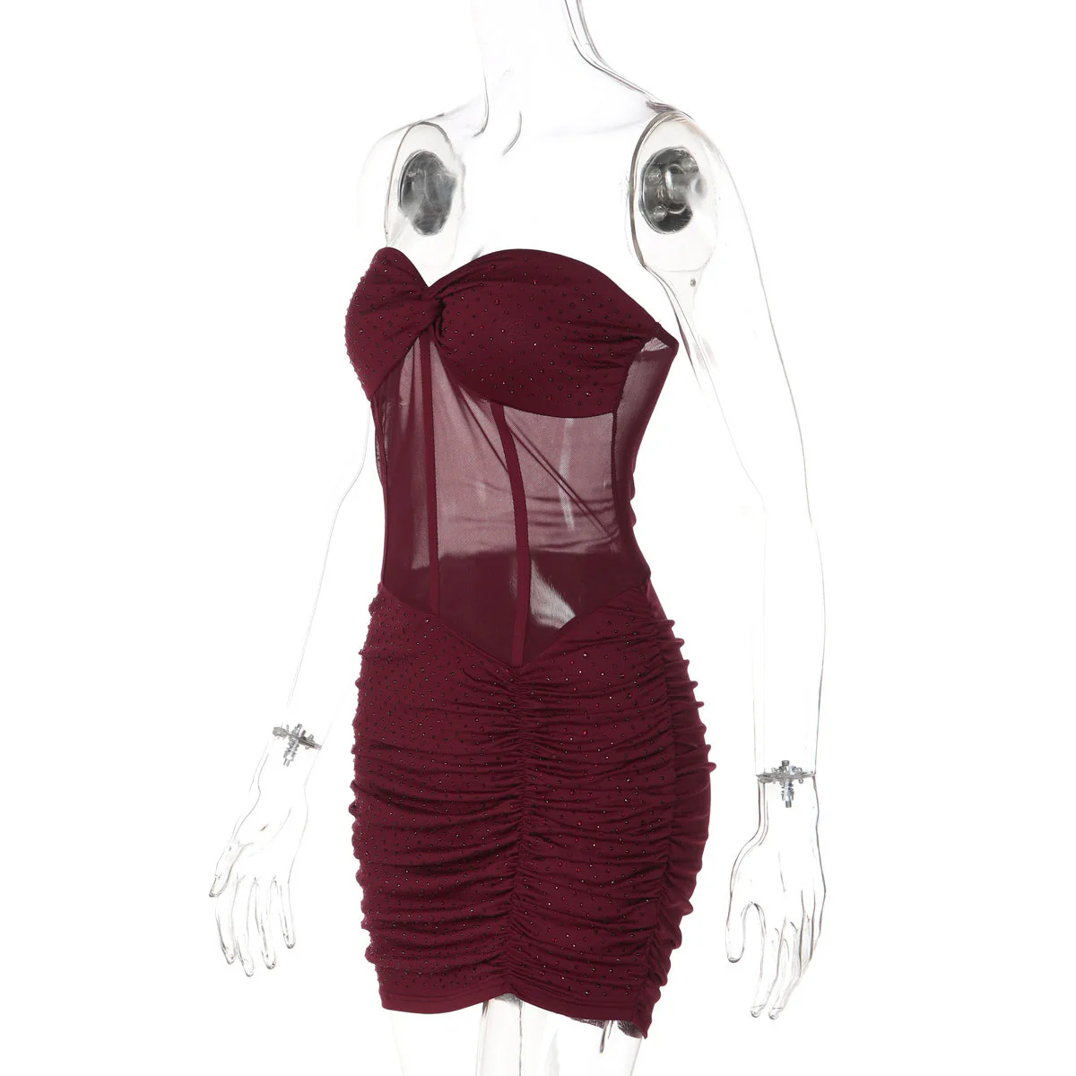 Ruched sweetheart neck beaded tube mini dress - Image 3