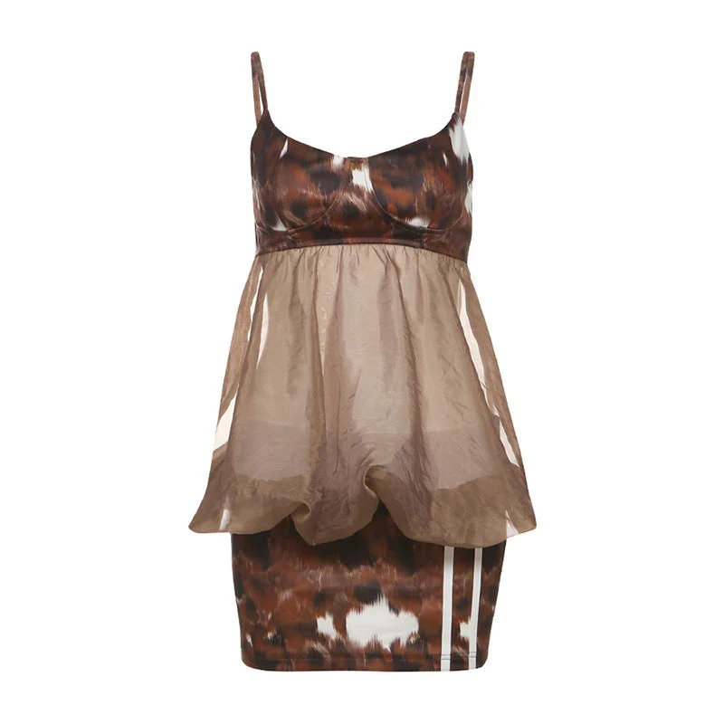 Ruched u neck print backless cami mini dress - Image 2