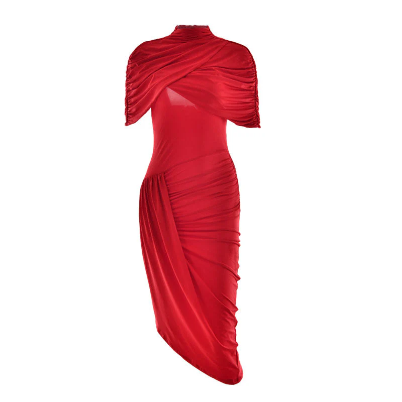 Ruched u neck shrug 2 piece maxi dress