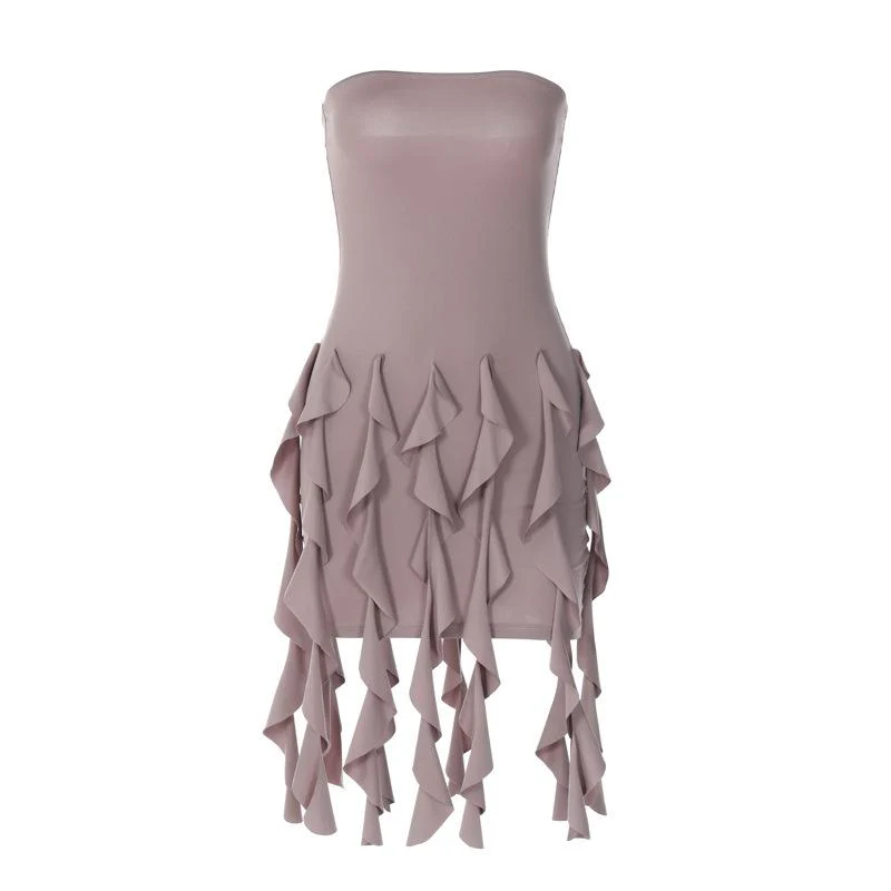 Ruffle backless sleeveless solid tube mini dress