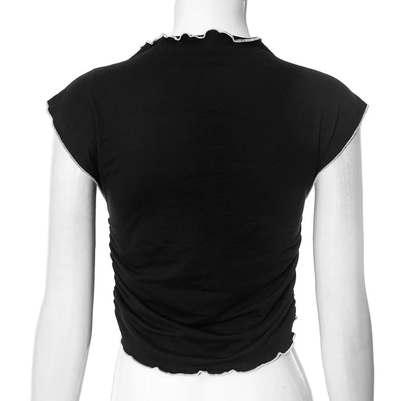 Ruffle bowknot crewneck ruched crop top - Image 4