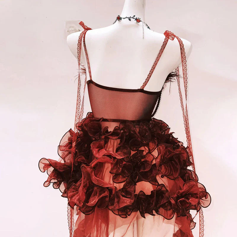 Ruffle bowknot flower applique beaded mini dress - Image 5