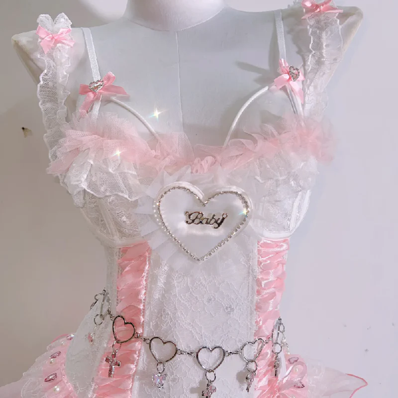Ruffle bowknot lace metal chain top - Image 3