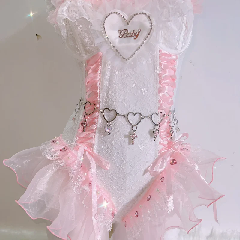 Ruffle bowknot lace metal chain top - Image 4