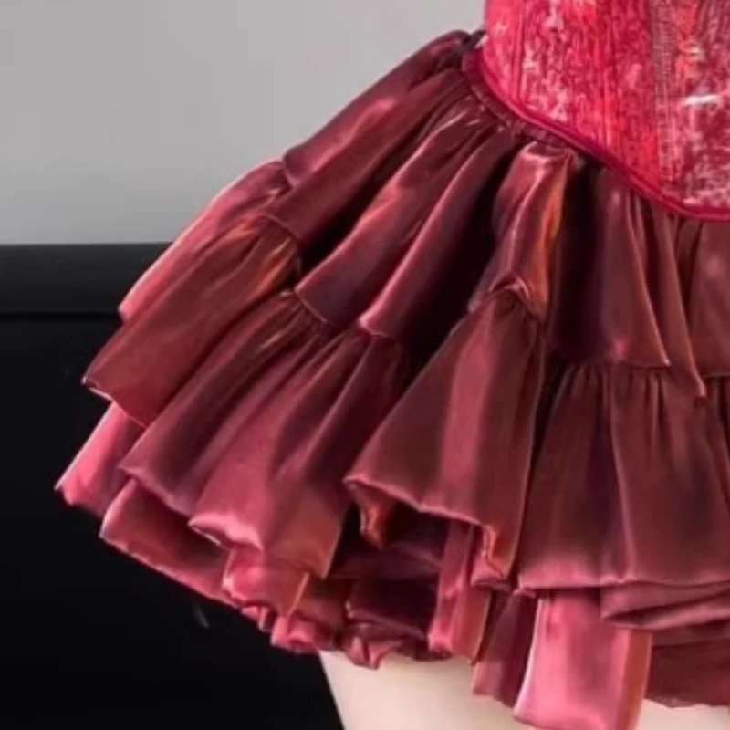 Ruffle bowknot ruched print tube mini skirt set - Image 4
