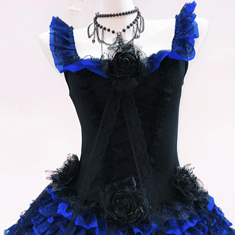 Ruffle flower applique square neck zip-up mini dress - Image 3