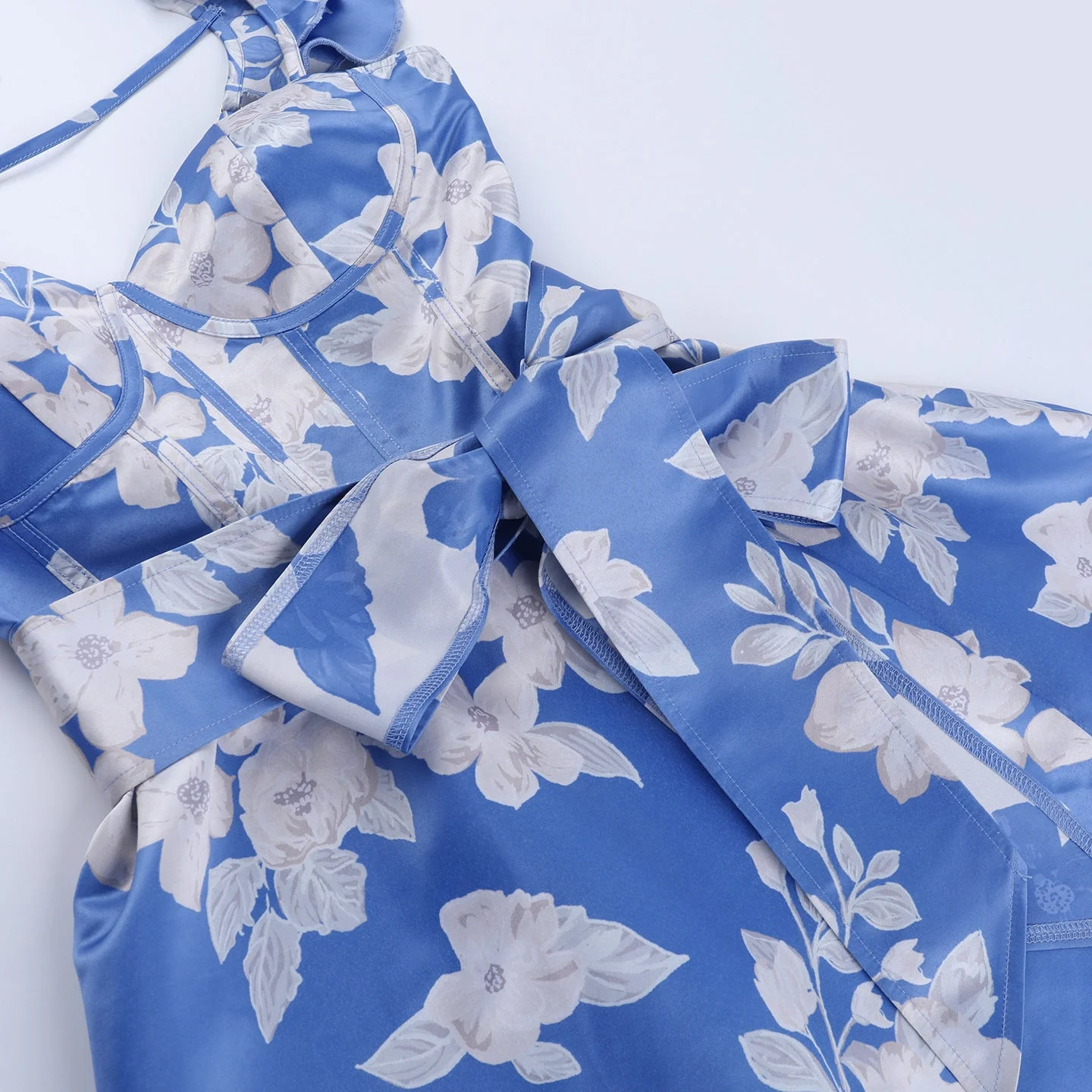 Ruffle flower print zip-up slit v neck midi dress - Image 7