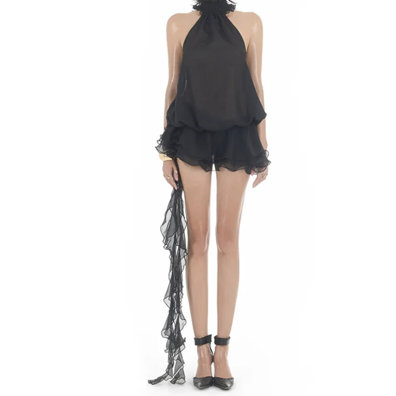 Ruffle halter irregular backless mini dress - Image 2