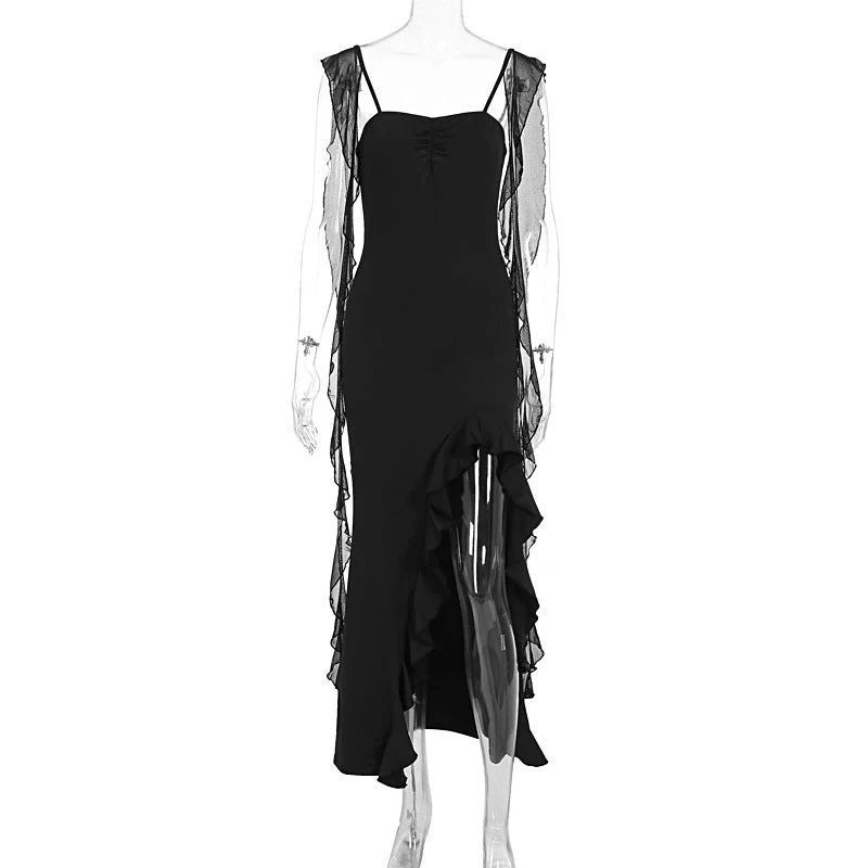 Ruffle high slit lace up cami maxi dress - Image 3