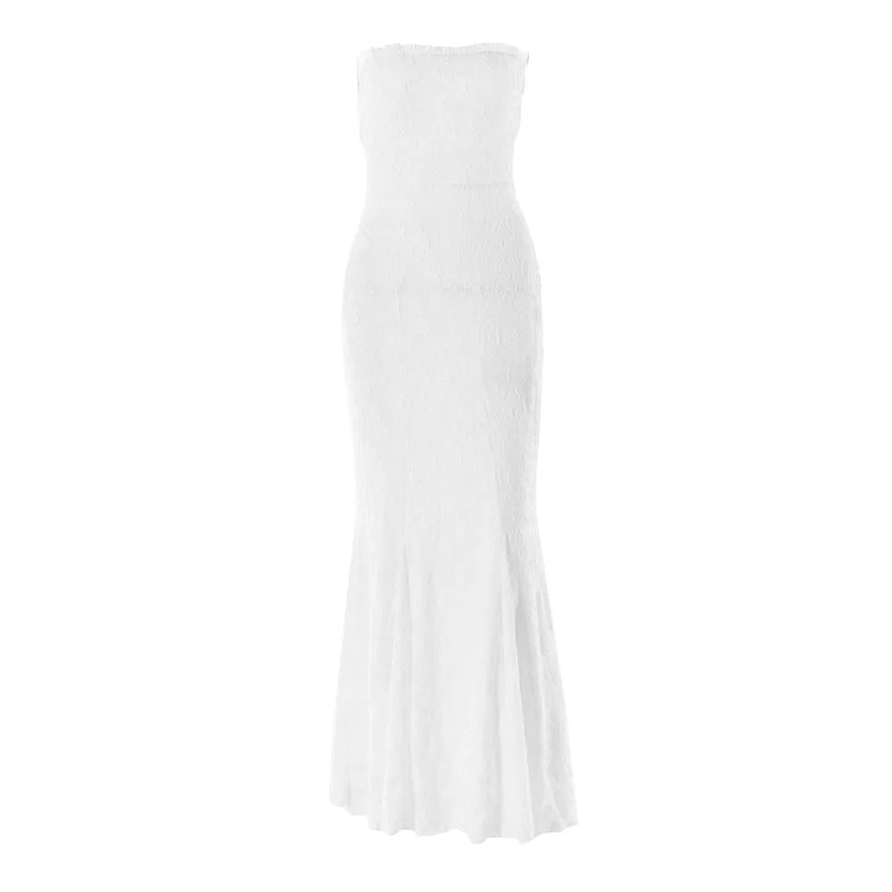 Ruffle lace up backless lace hem tube maxi dress