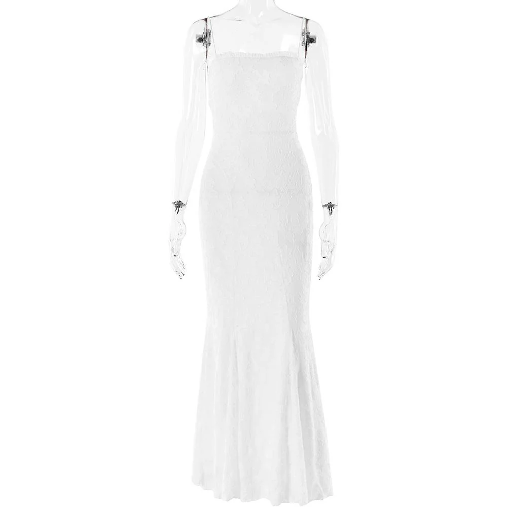 Ruffle lace up backless lace hem tube maxi dress - Image 2
