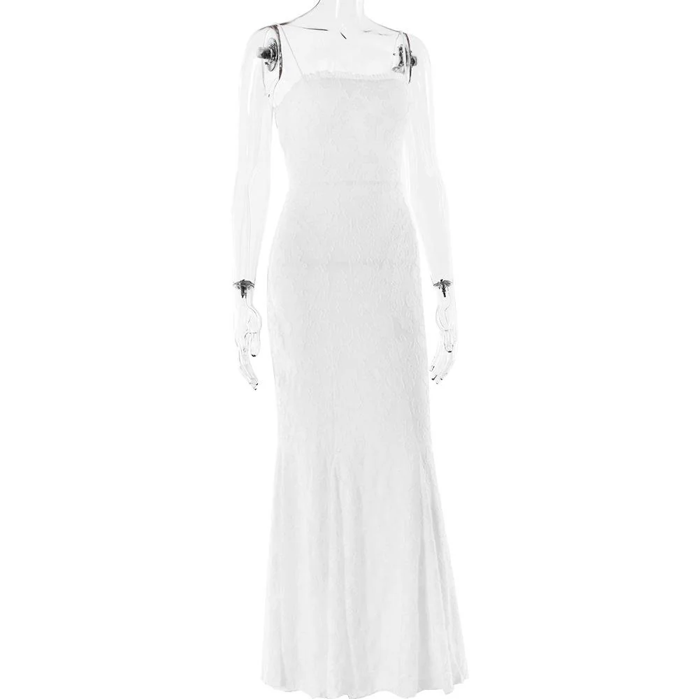 Ruffle lace up backless lace hem tube maxi dress - Image 3