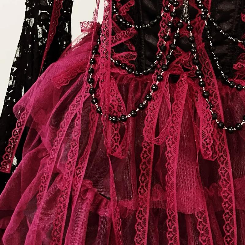 Ruffle long sleeve flower applique ruched mini dress - Image 6