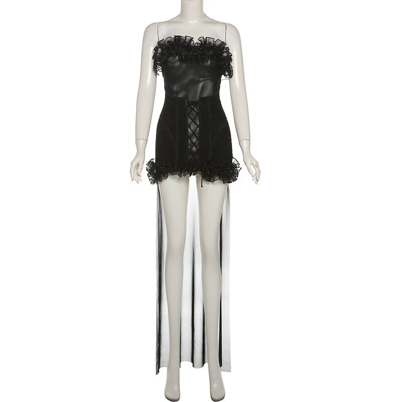 Ruffle mesh corset lace up mini dress - Image 5