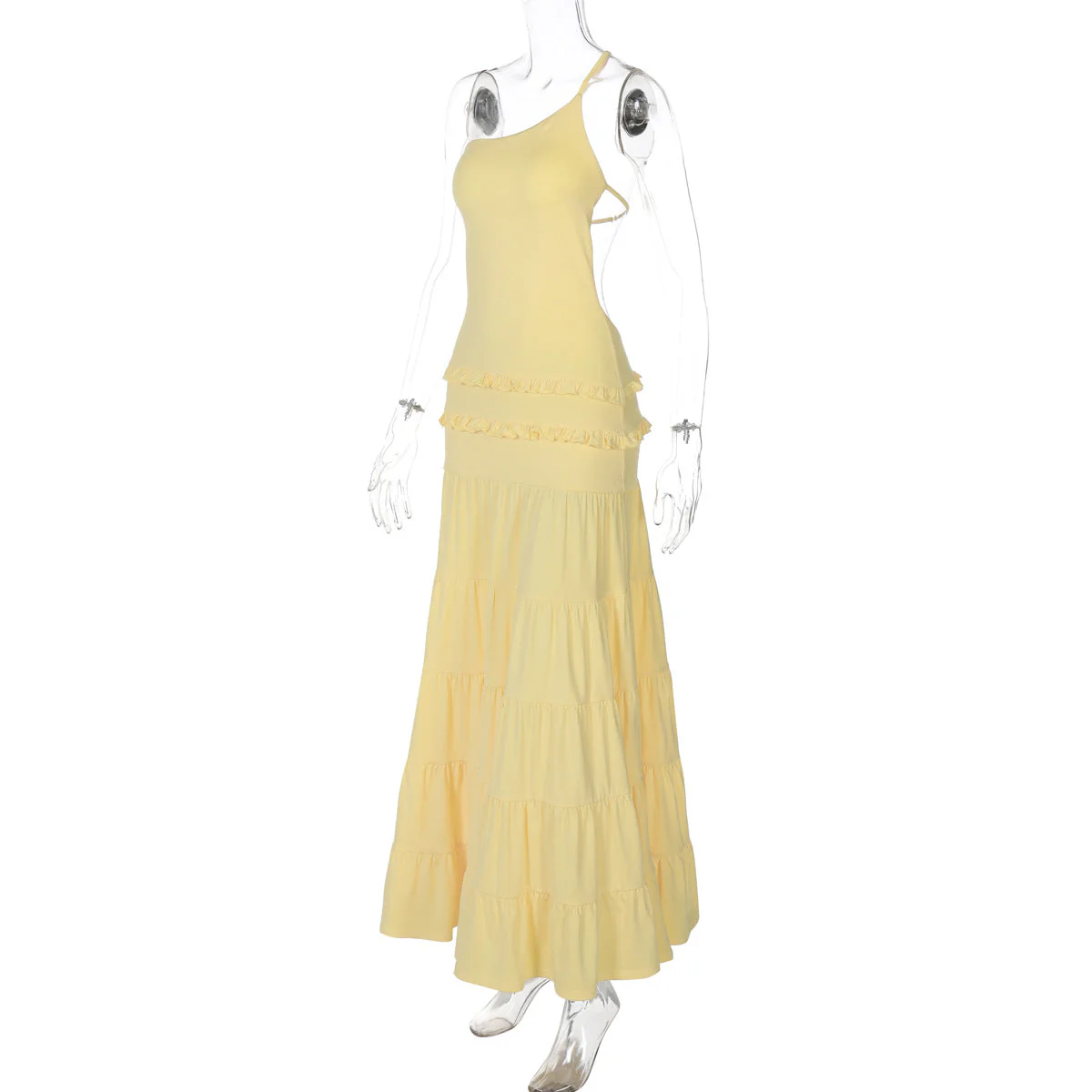 Ruffle one shoulder irregular ruched maxi dress - Image 3