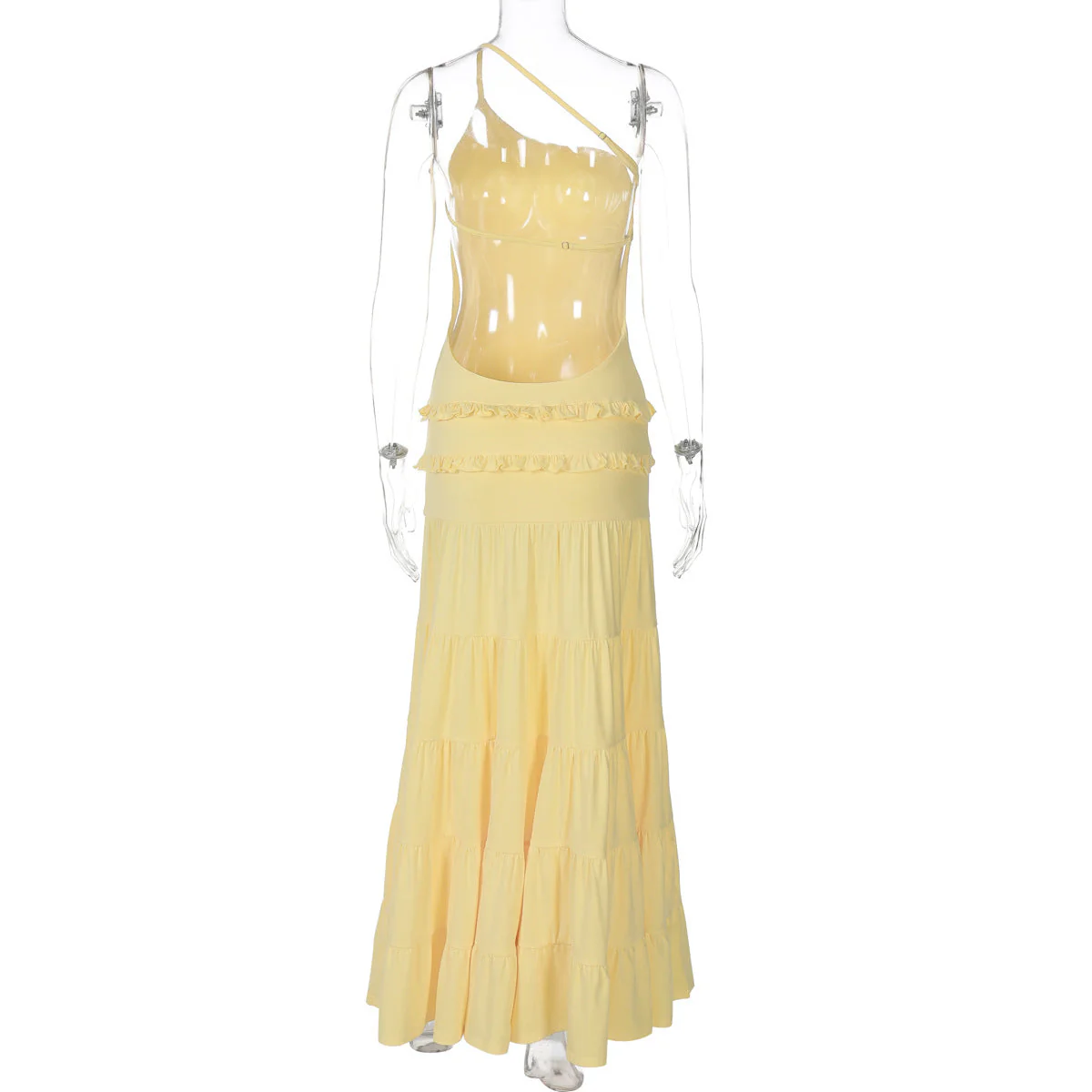 Ruffle one shoulder irregular ruched maxi dress - Image 4