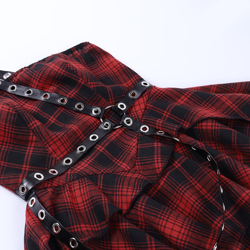 Ruffle plaid zip-up irregular one shoulder backless mini dress - Image 7