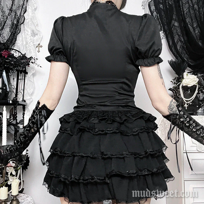 Ruffle short sleeve button cross applique top - Image 3