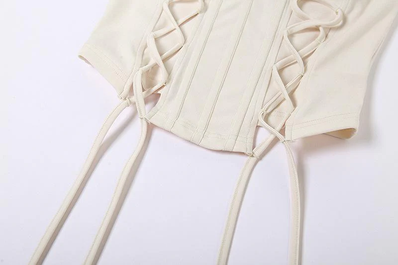 Ruffle solid lace up corset self tie backless tube top fairycore Ethereal Fashion - Image 7