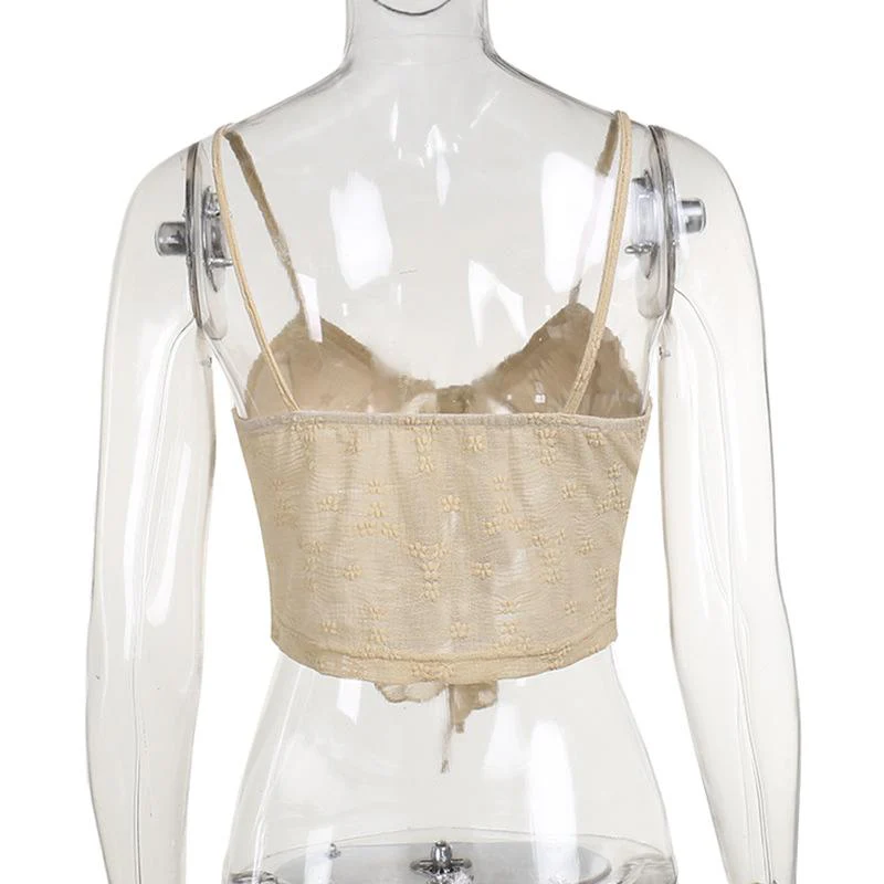 Ruffle textured v neck lace hem cami top - Image 4