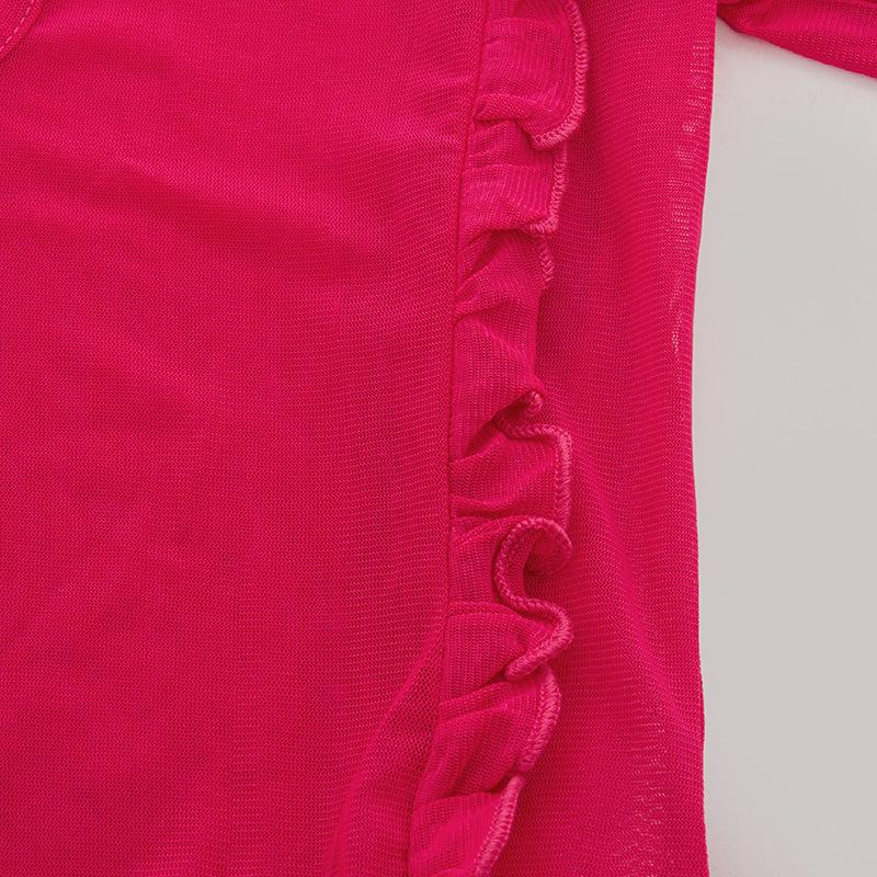 Ruffle turtle neck sheer mesh see through long sleeve maxi dress - Image 7