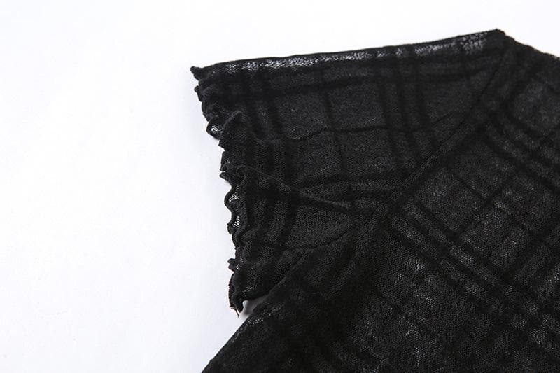 Ruffled mesh plaid long sleeve dress - Image 6