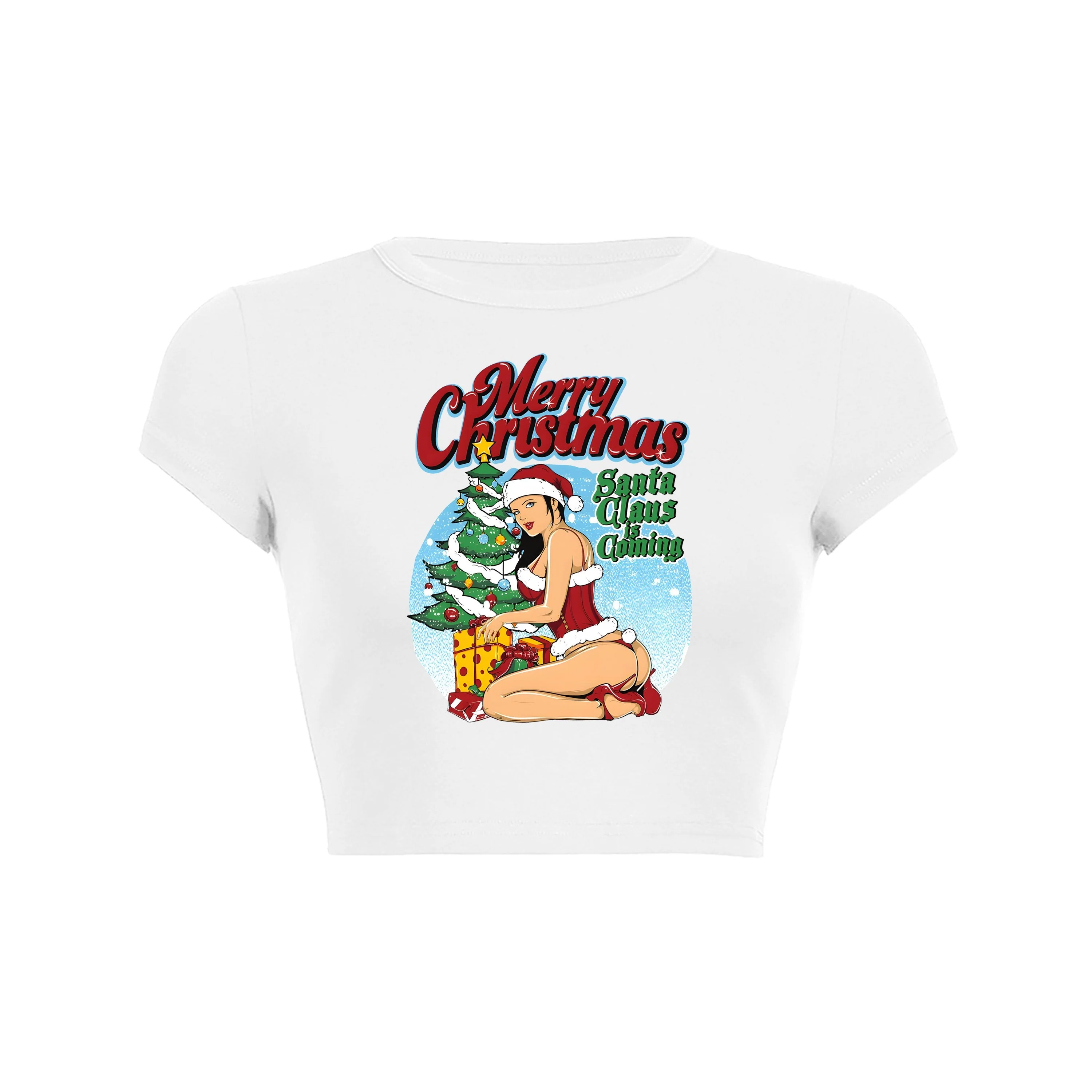 Santa's Surprise Crop Top Baby Tee