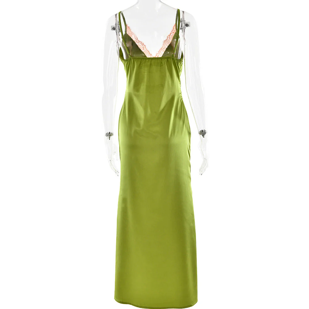 Satin lace hem v neck zip-up cami maxi dress - Image 5